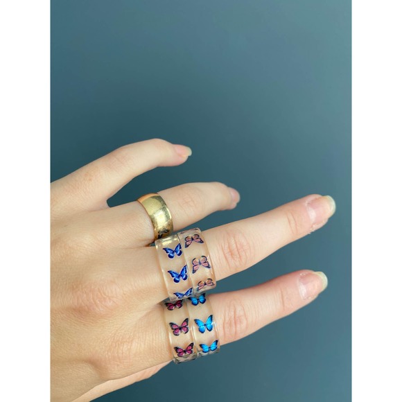 Y2k acrylic chunky butterfly emoji rings - Picture 9 of 12
